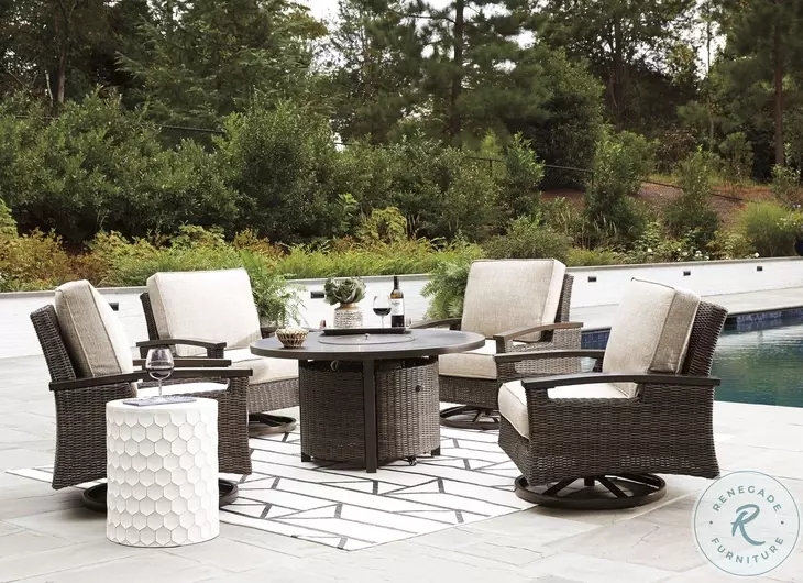 Outdoor Conversation Set with Curved Silhouette and Stone Fire Pit