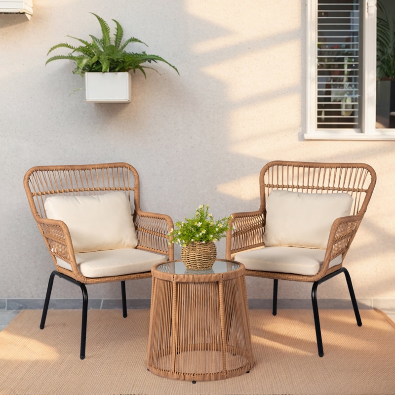 Outdoor Conversation Set: Yellow Rope Weave Chairs with Tripod Legs