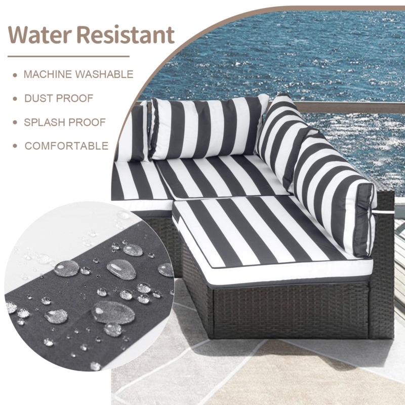 Outdoor Cushion Black White Stripes, Piped Edging, Square Shape, Crisp