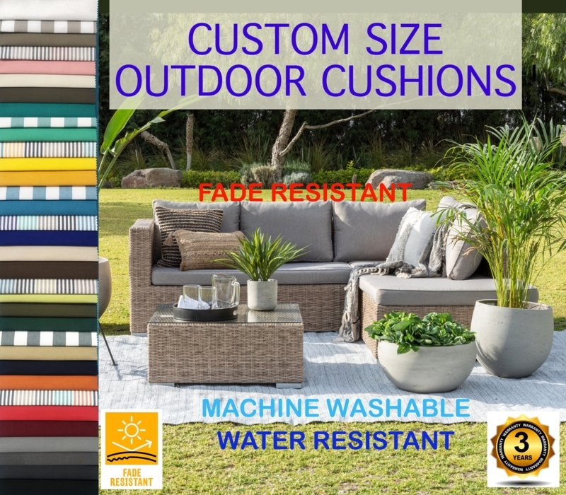 Outdoor Cushion Box Edge, Navy Blue & Light Gray Piped Edges, Tailored