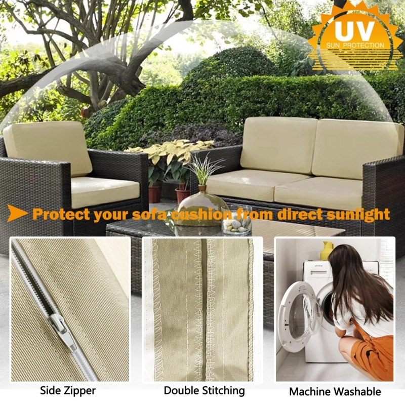 Outdoor Cushion Cover, Piped Edges, Tan Canvas-Like Fabric, Transitional Style