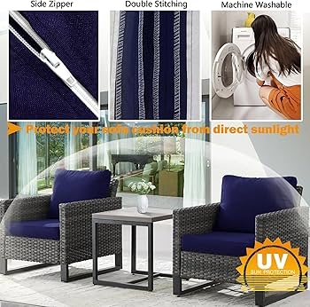 Outdoor Cushion Cover Woven Linen Texture, Navy Blue Square Silhouette
