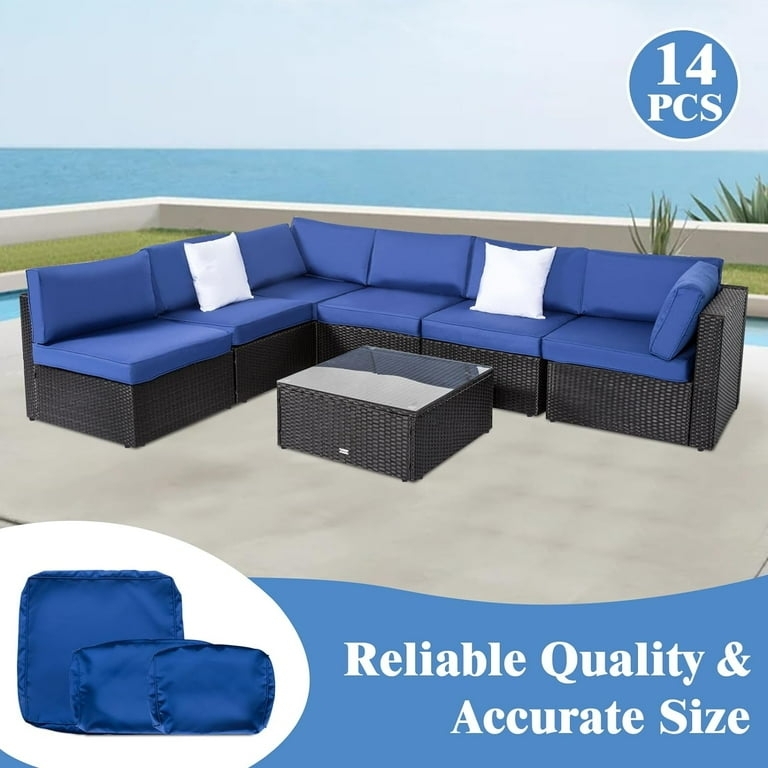 Outdoor Cushion Covers Fourteen Piece Set, Dark Navy Hue, Zippers, Clean