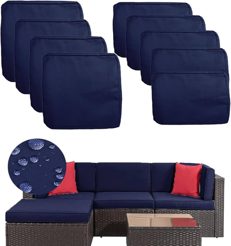 Outdoor Cushion Covers Multi-Piece Set, Royal Blue, Zipper Closure, Modern