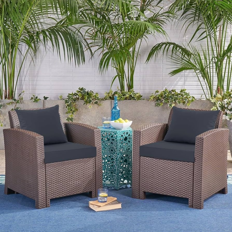 Outdoor Cushion Deep Seat Form, Dark Grey Piped Boxed Edges, Woven Texture