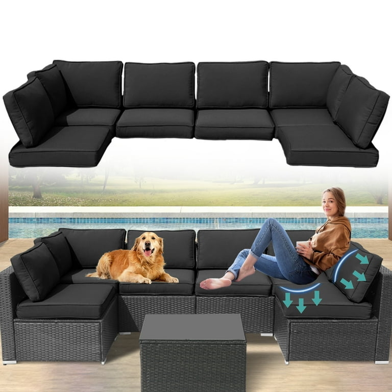 Outdoor Cushion Set Boxed Edge Design Black Water Resistant 14-Piece