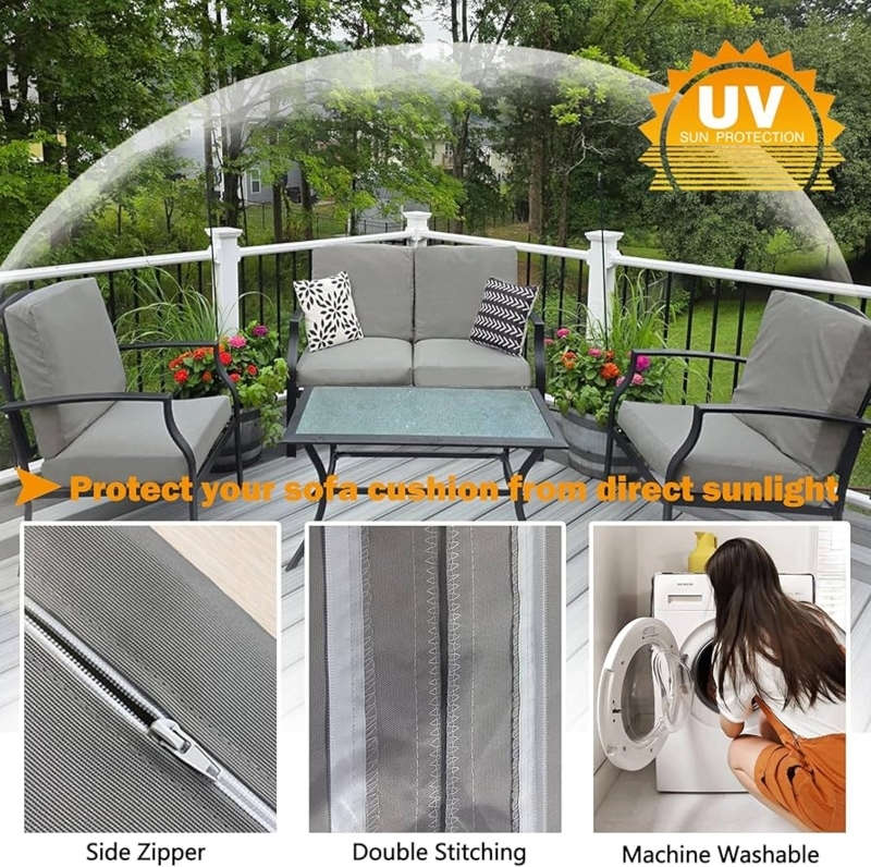 Outdoor Cushion Textured Grey Fabric, Piped Edges, Square Silhouette