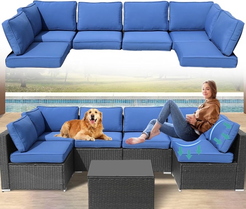 Outdoor Cushions 14-Piece Set Navy Blue Water Resistant Fabric, Coastal Style