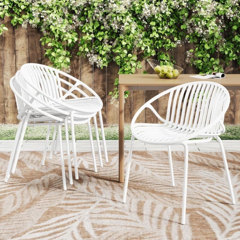 Outdoor Dining Chair Breathable Perforated Design Metal Minimalist