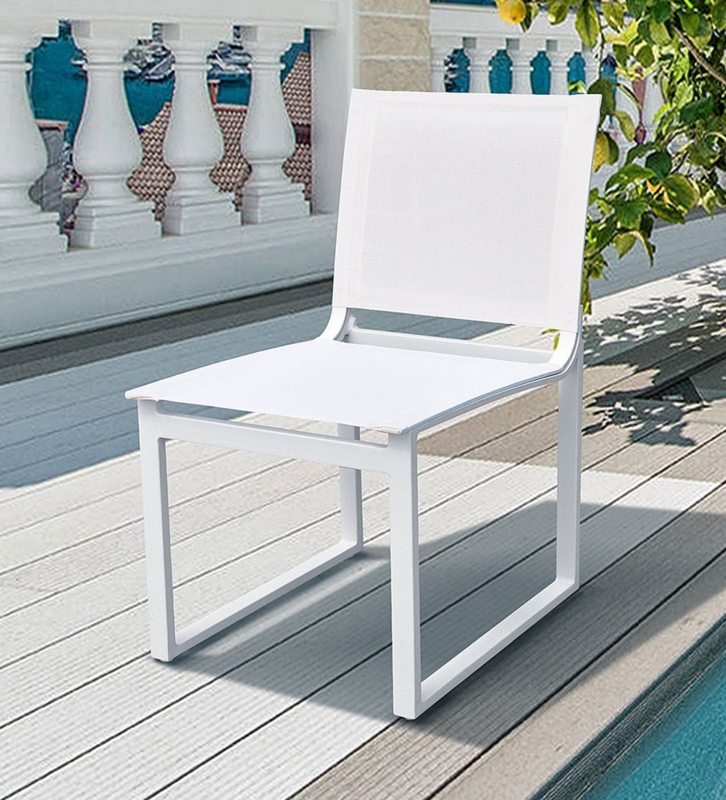 Outdoor Dining Chair Open Weave Back Geometric Pattern Minimalist Style