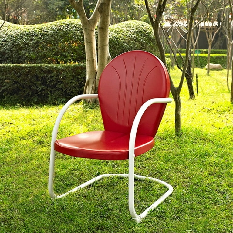 Outdoor Dining Chair Retro Cantilever Base Glossy Slatted Lawn Chair