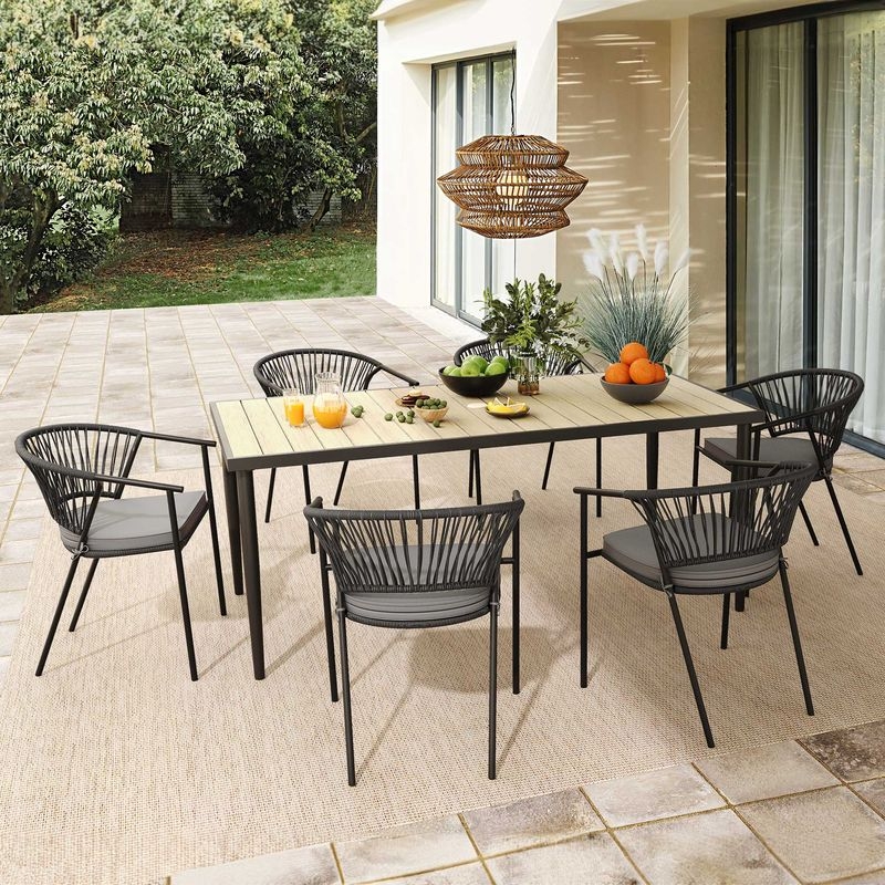 Outdoor Dining Chair Set of 6 with Rope Woven Design
