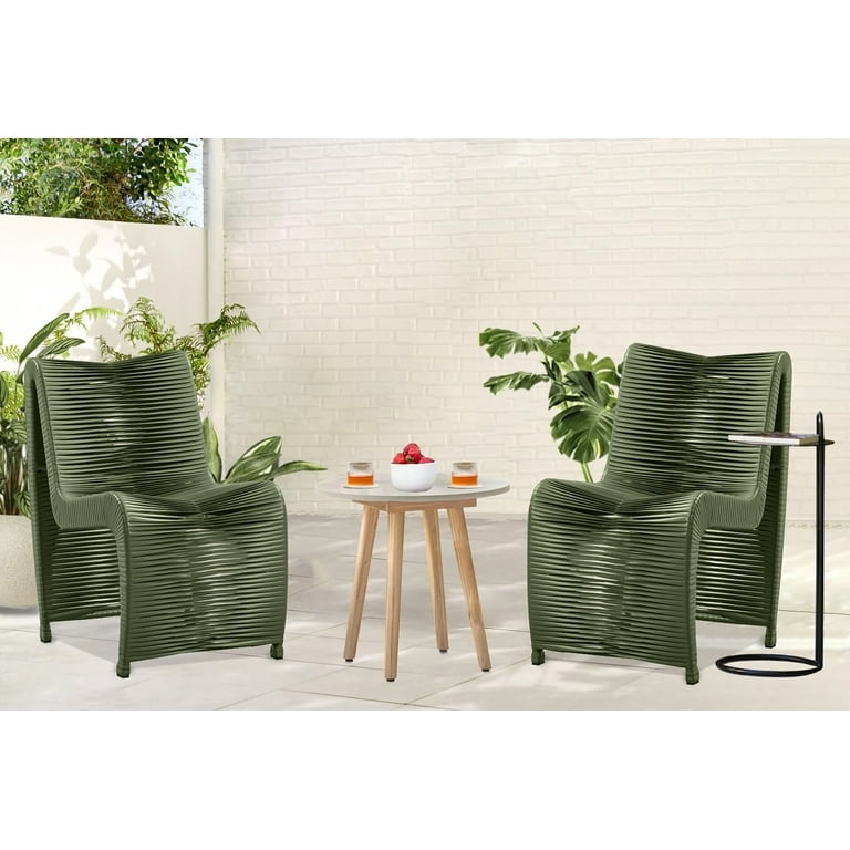 Outdoor Dining Chair Slatted Back Olive Green Tapered Legs Set