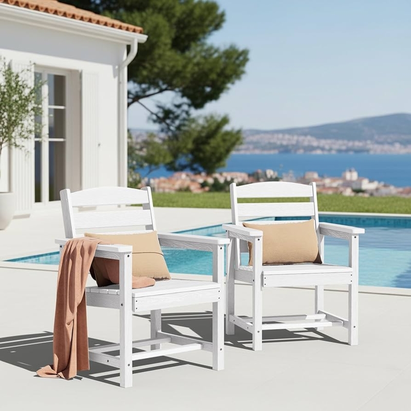 Outdoor Dining Chair Slatted Back Oversized Silhouette Coastal