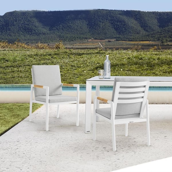 Outdoor Dining Chair Vertical Rope Back White Aluminum Frame Modern Style