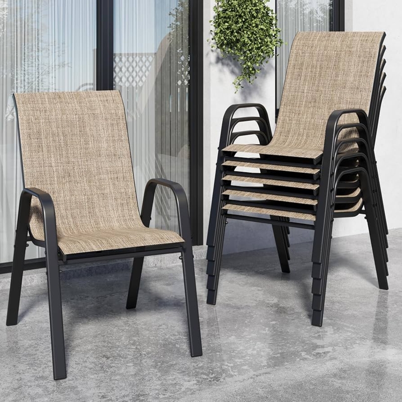 Outdoor Dining Chair with Stackable Design and Textilene Fabric