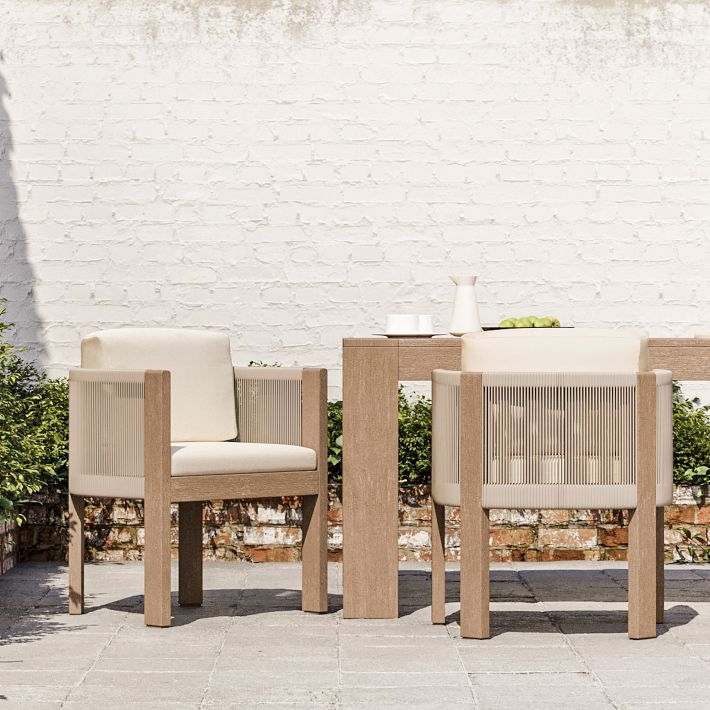 Outdoor Dining Chair, Woven Rope Back Patio Chairs, Driftwood Finish
