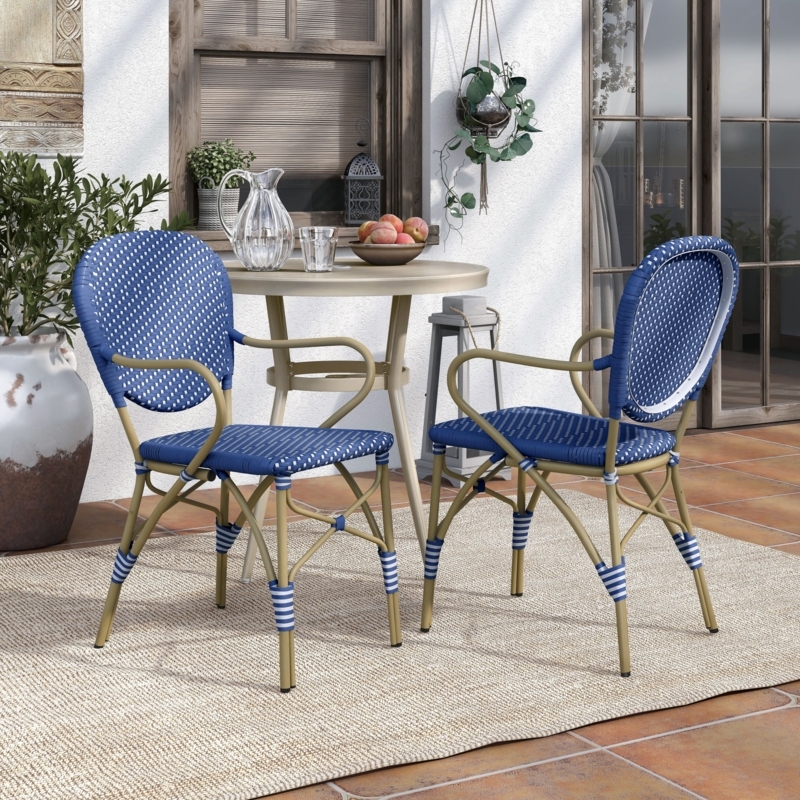 Outdoor Dining Chairs with Intricate Lattice Weave in Vibrant Blue