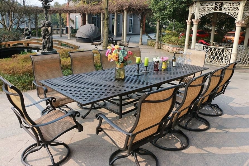Outdoor Dining Set 10-Person Capacity with X-Frame Pedestal Table