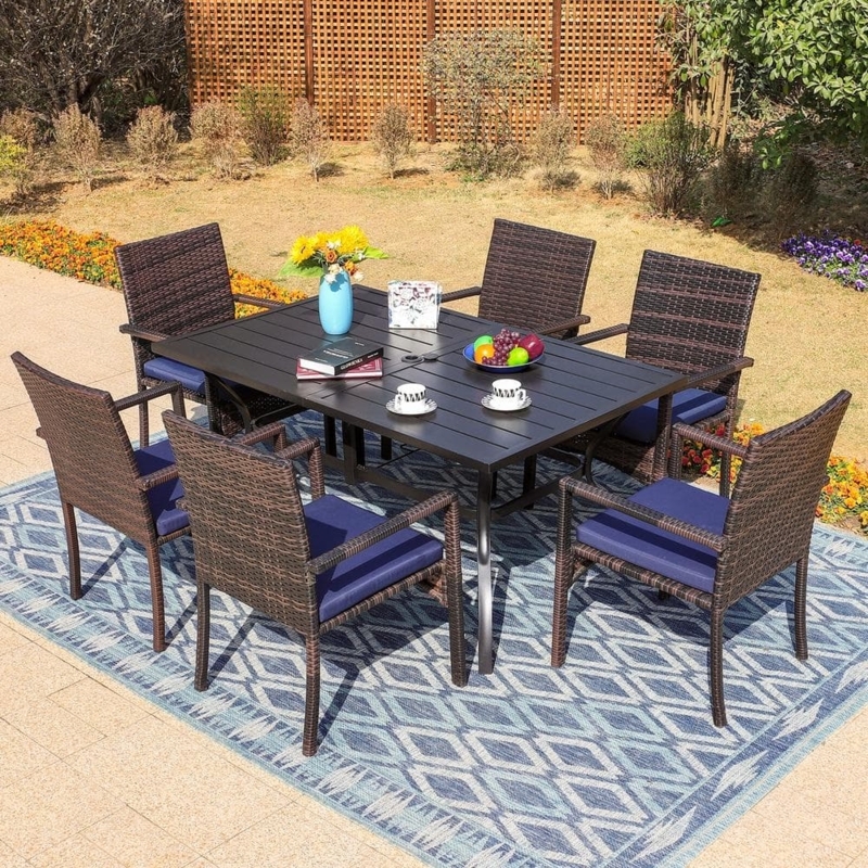 Outdoor Dining Set 7-Piece Metal with Woven Rattan Chairs