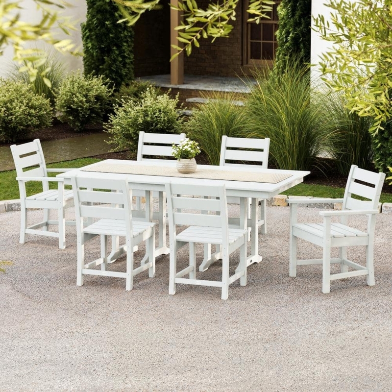 Outdoor Dining Set 7-Piece Set Trestle Table Base Slatted Top Farmhouse