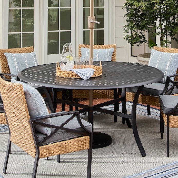 Outdoor Dining Set 7-Piece with Slatted Round Table for Patio