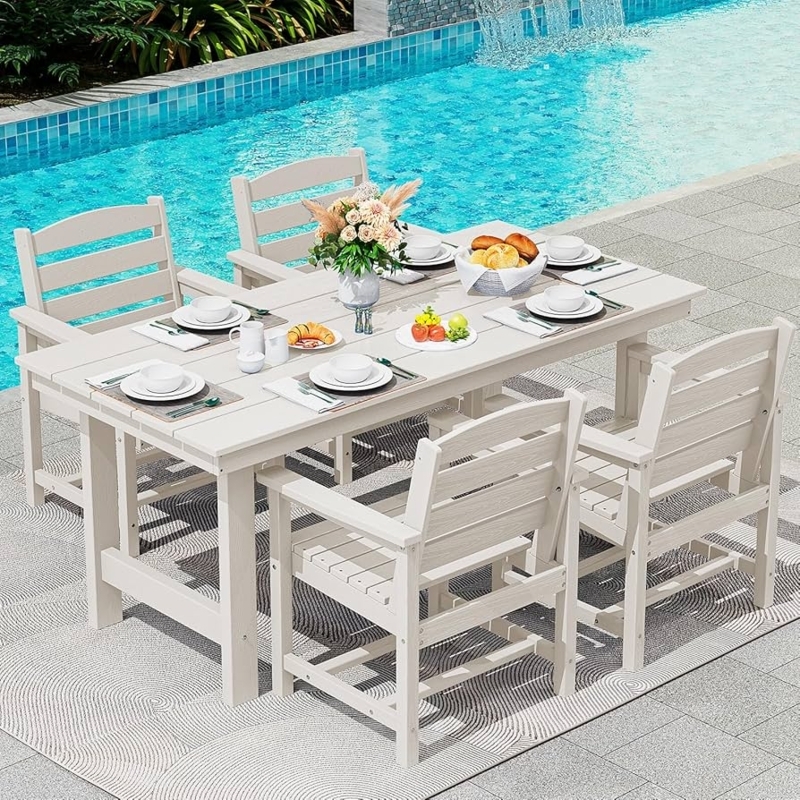 Outdoor Dining Set All Weather Patio Furniture White Slatted HDPE