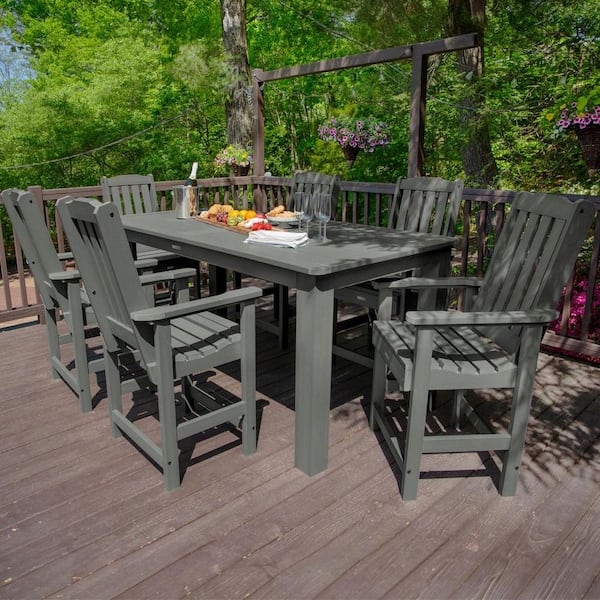 Outdoor Dining Set Balcony Height Slatted Gray, Coastal Patio