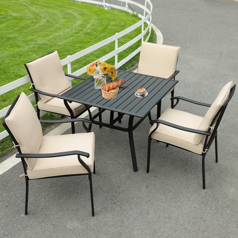 Outdoor Dining Set Black Metal Lattice Back Patio Set