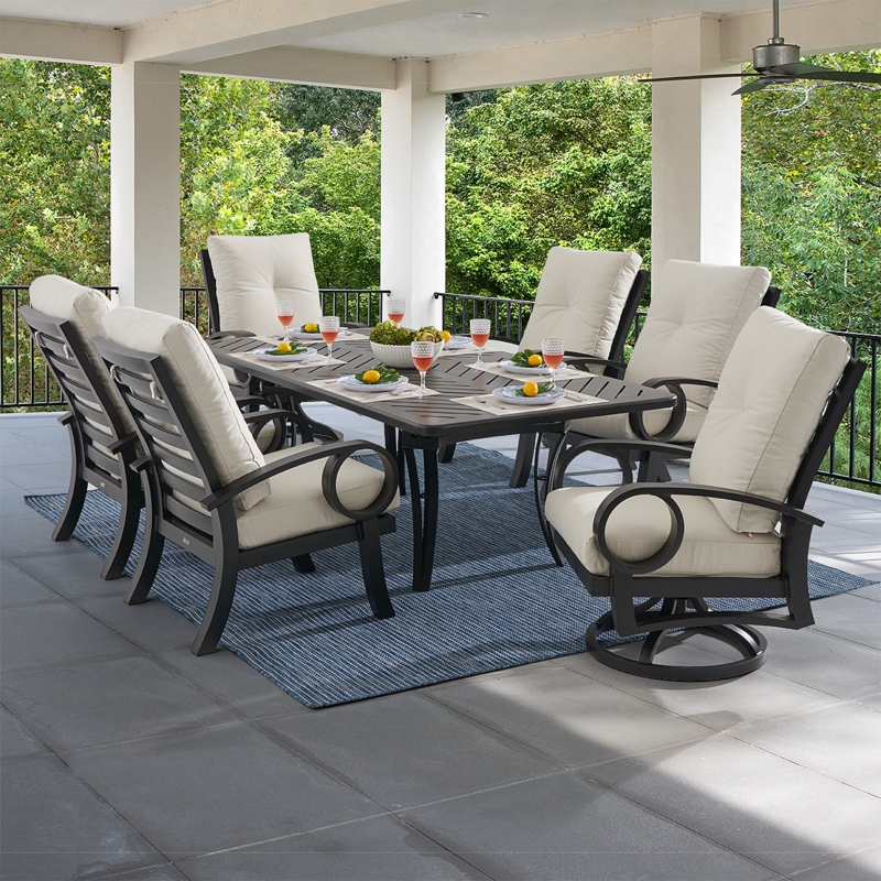 Outdoor Dining Set, Bronze Finish Metal Patio Set, Lattice Work Table