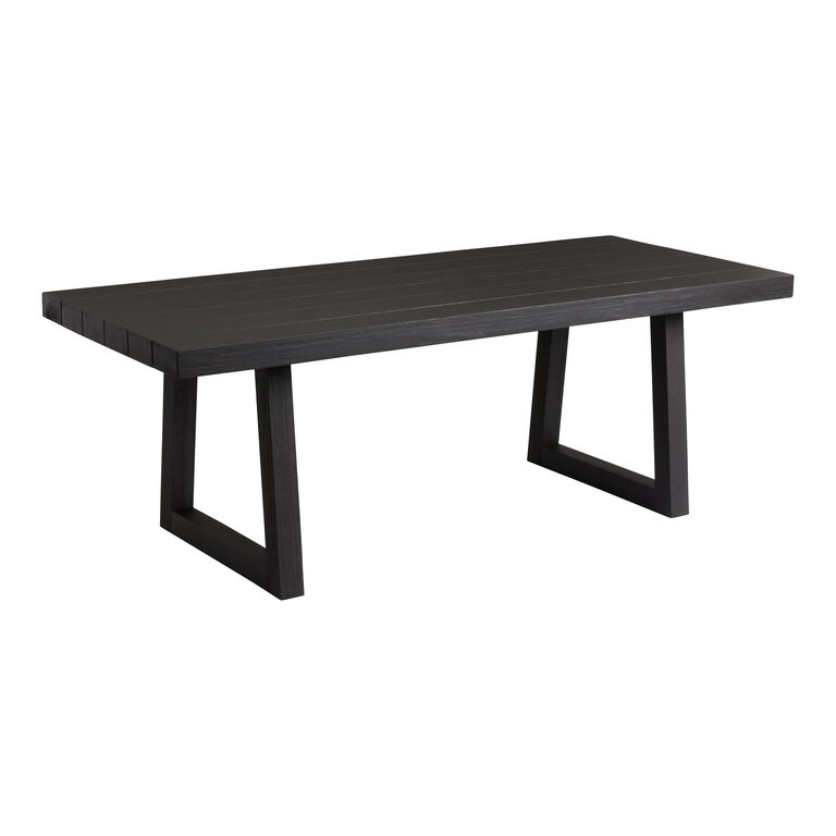 Outdoor Dining Set Charcoal Finish Backless Benches Slatted Wood Minimalist