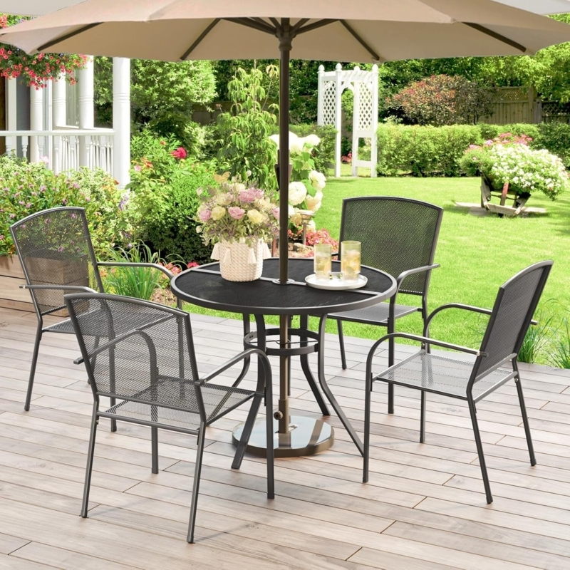 Outdoor Dining Set Charcoal Metal Round Table with Mesh Top