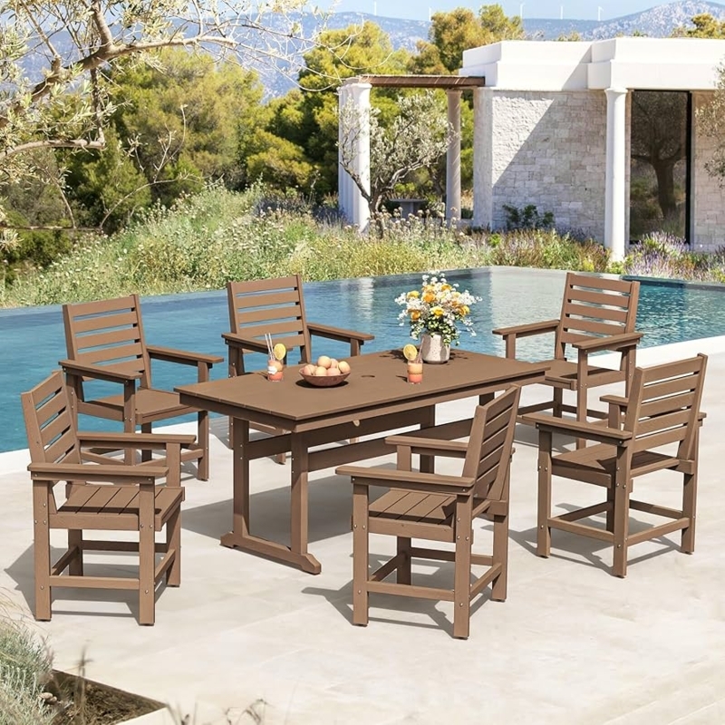Outdoor Dining Set Charcoal Slatted Top HDPS Minimalist 7 Piece