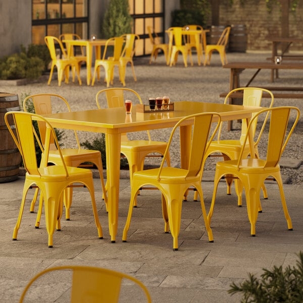 Outdoor Dining Set Citrine Yellow Perforated Top Metal