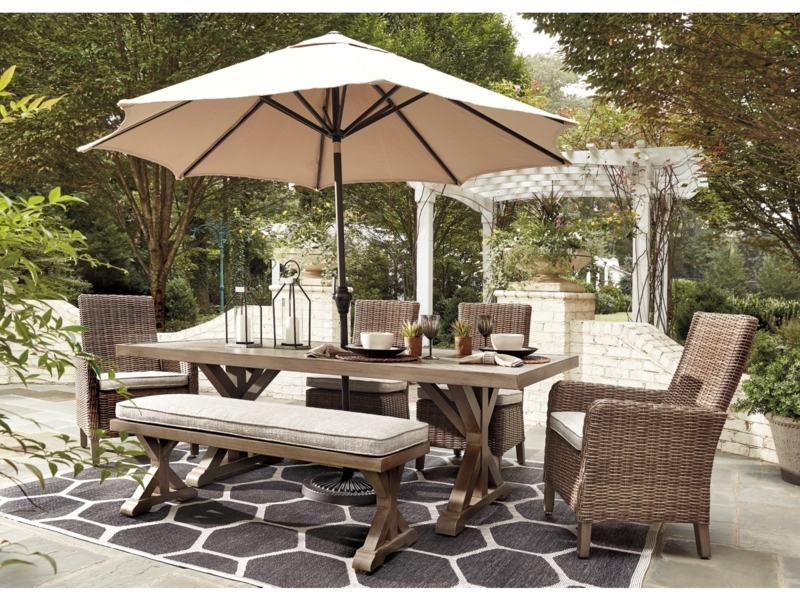 Outdoor Dining Set Coastal Farmhouse with Weathered Slatted Top