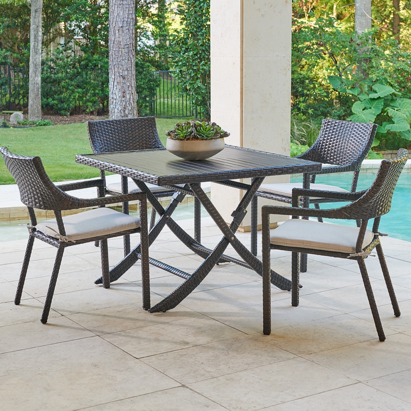 Outdoor Dining Set Dark Elm Wicker Square Table High Back Seating