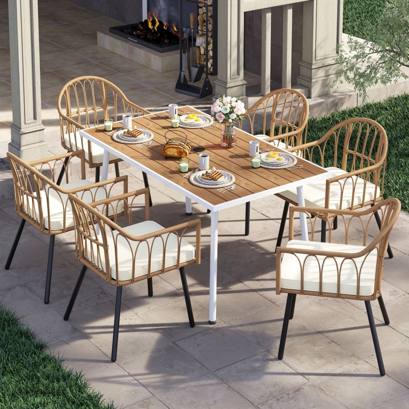 Outdoor Dining Set Dark Espresso Wicker with Slatted Top Table