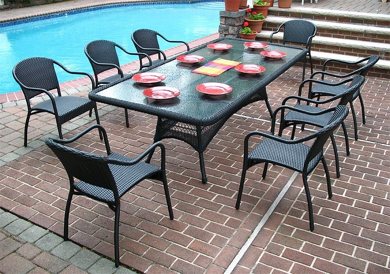 Outdoor Dining Set Espresso Wicker Glass Top Insert High Back
