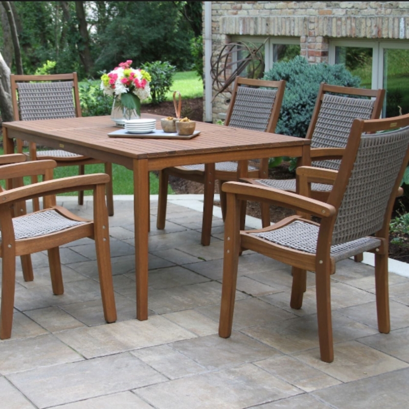 Outdoor Dining Set, Eucalyptus Frames with Wicker Back Detail