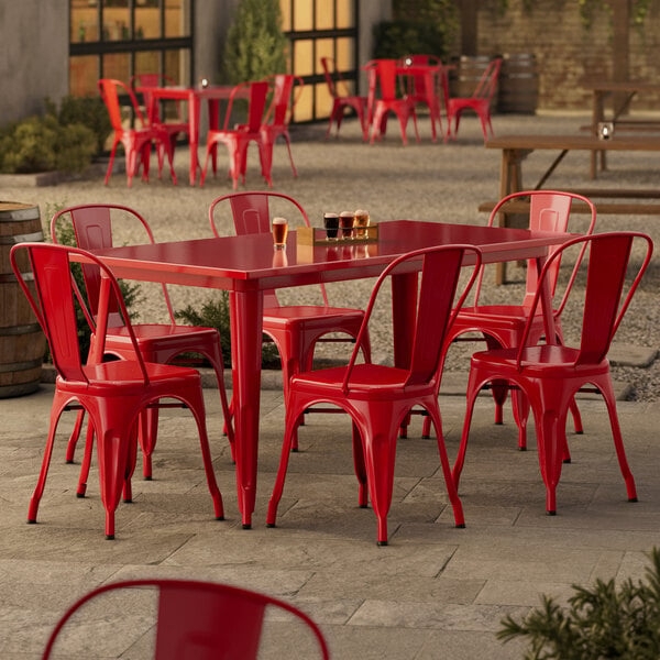 Outdoor Dining Set Industrial Cafe Silhouette Metal Slatted Patio
