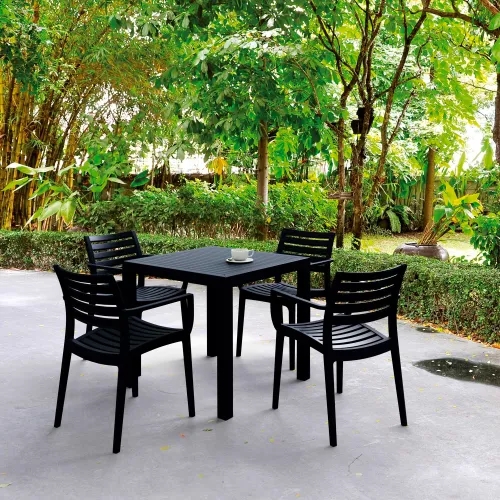 Outdoor Dining Set: Minimalist Resin Square Table with Woven Texture