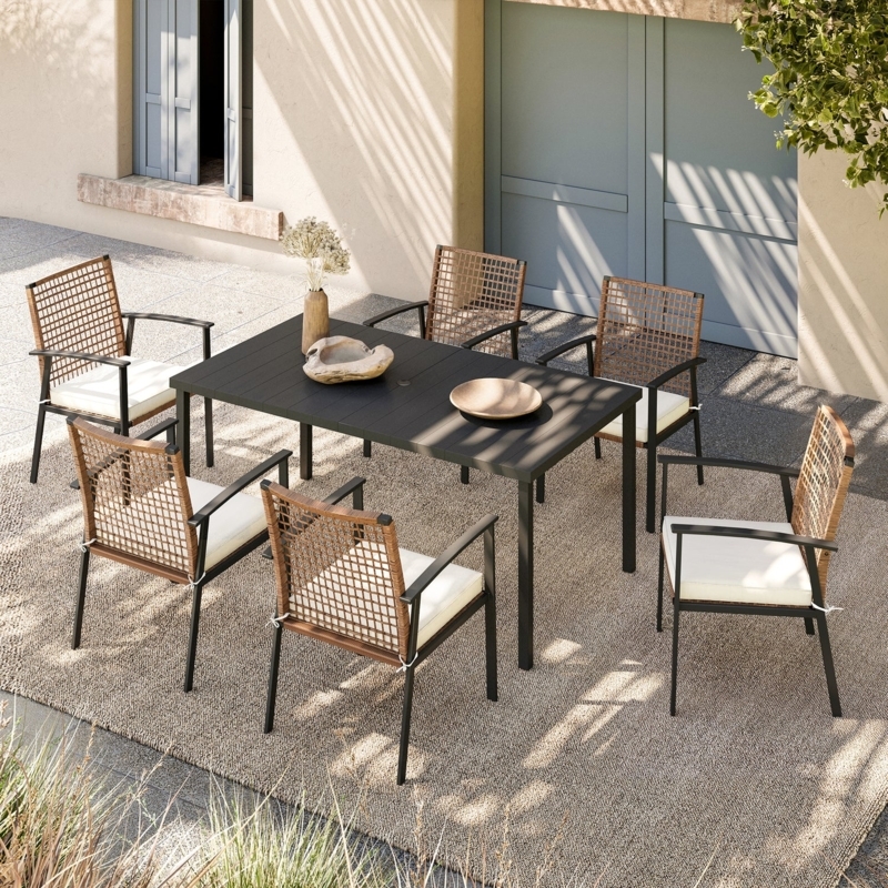 Outdoor Dining Set Modern Charcoal Metal with Swivel Base Armchairs