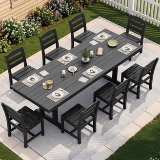 Outdoor Dining Set Nine Piece HDPE Material Slatted HDPE Outdoor Dining Table