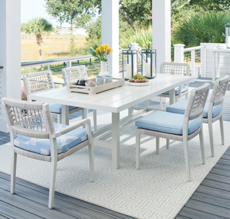 Outdoor Dining Set Oval Pedestal Table Woven Armchairs Coastal Patio
