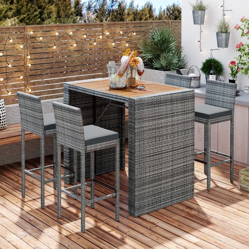 Outdoor Dining Set Rattan Counter Height Dining Set with Slatted Top
