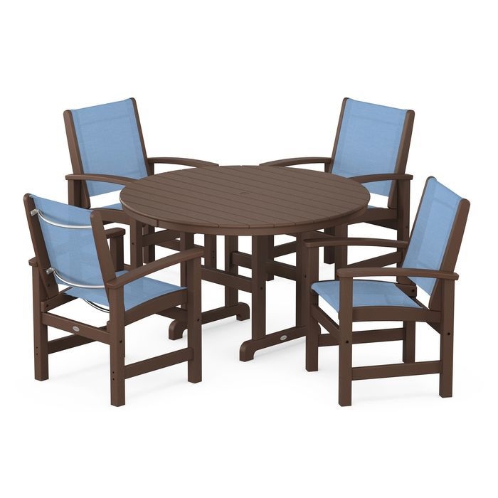 Outdoor Dining Set Round Farmhouse Table with Vertical Slat Chairs