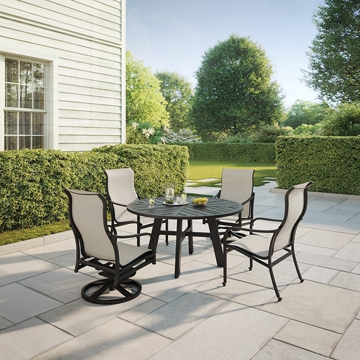 Outdoor Dining Set Round Pedestal Table Sling Seating Charcoal Metal