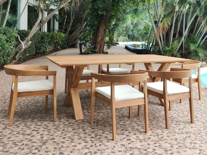 Outdoor Dining Set Slatted Top 7-Piece Honey Wood with Umbrella Hole