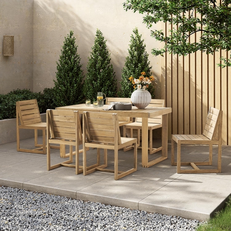 Outdoor Dining Set, Slatted Wood Patio Furniture with Tapered Legs