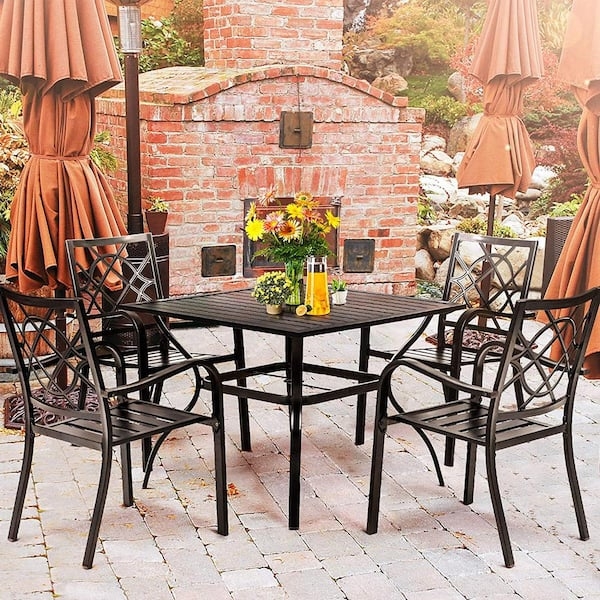 Outdoor Dining Set, Stackable Mesh Chairs, Small Square Patio Table Set